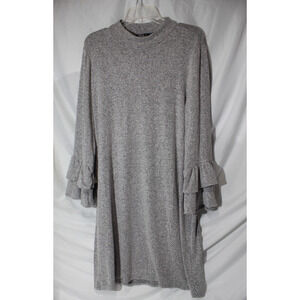 White House Black Market XL Heather Gray Knit Sweater Dress Tiered Sleeve Soft